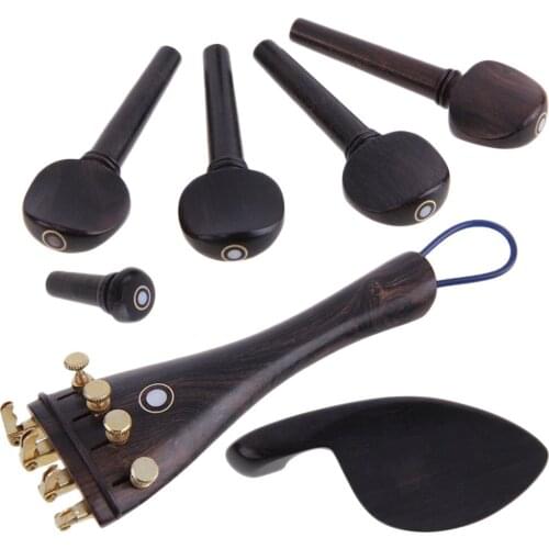 4/4 Violin Chin Rest Chinrest with Tuning Peg Tailpiece Fine Tuner Tailgut Endpin Violin Accessory Kit Wooden Replacement