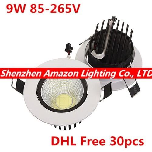 Factory Sale! COB LED Ceiling Downlight 900Lumens COB Spot Down Light with Driver 85-265V 30pcs/lot DHL/Fedex Free