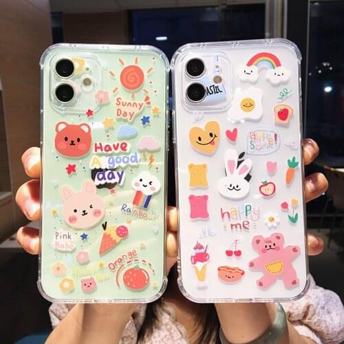 Cute Cartoon Bear Transparent Soft TPU Case For iPhone 12 Pro Max 11 X XS XR 7 8 Plus Mini SE 2020 Clear Shockproof Back Cover