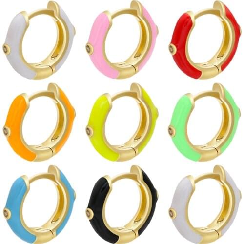 2PCS/Pair Chic Enamel Zircon Hoop Earrings For Women, White Pink Blue Rainbow Earrings Jewelry