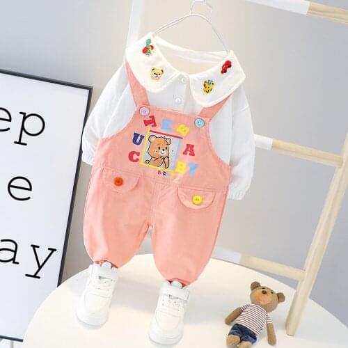Shirt + overall ] 2pcs/set Korean Fashion Spring Cute Overall Suit toddler girls clothes girls boutique outfit kids clothing 0-5