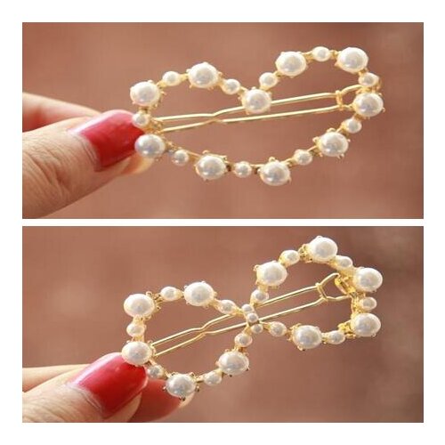 Tx060 Cute romantic Trendy simple alloy Heart geometry 8 word pearl hairpin sweet bangs Side clip hair female jewelry