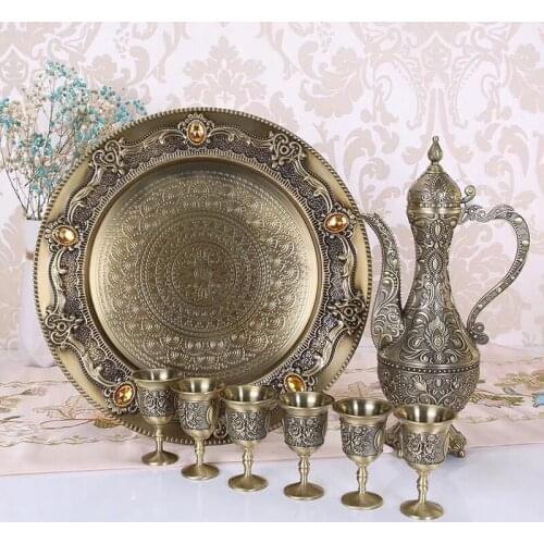 Vintage High-Grade Zinc Alloy Wine Set Bronze Flagon Wine Glass Handicraft Equipment Ornaments