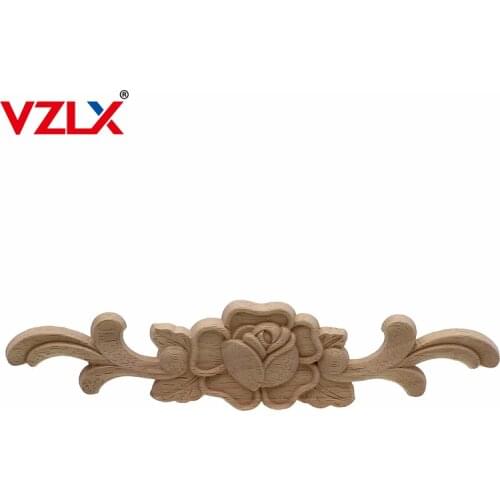 VZLX Rose Wood Carved Corner Onlay Applique Furniture Wall Unpainted Cabinet Furniture Door Unpainted Frame Furniture Decoration