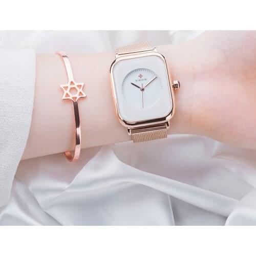 WWOOR 2021 New Top Brand Luxury Causal Women Rose Gold White Watch Luxury Elegant Mesh Quartz Waterproof Wristwatch Montre Femme