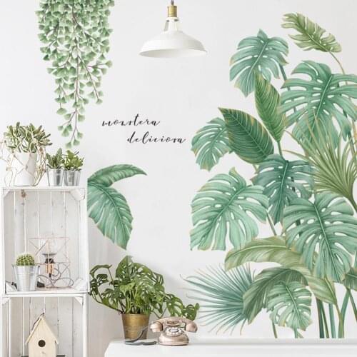 1Pc Tropical Monstera Leaf Self Adhesive PVC Mural Wall Sticker Living Room Background Decal Home Wall Decoration Posters