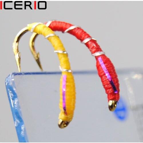 ICERIO 10PCS Caddis Larva Chironomid Midge Pupa Buzzer Nymphs Fly Tying Hook Trout Fishing Fly Lure Baits