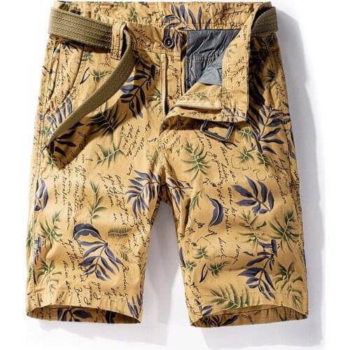 2021 New Summer Printed Cargo Short Men Fashion Streetwear Mid-waist Knee Length Overalls Men Cotton Breathable Beach Short