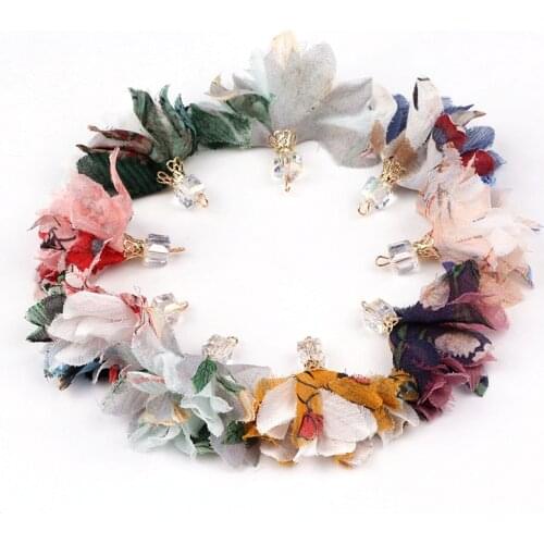 42mm Mix Color Flower Tassels With Crystal For Jewelry Diy Earring Necklace Charms Cell Mobile Phone Straps Accessories 100pcs