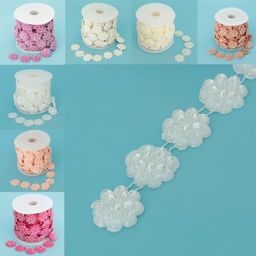 5 yards 25mm Flower Pearl Rhinestone Chain Sew On Trims Wedding Dress Decor