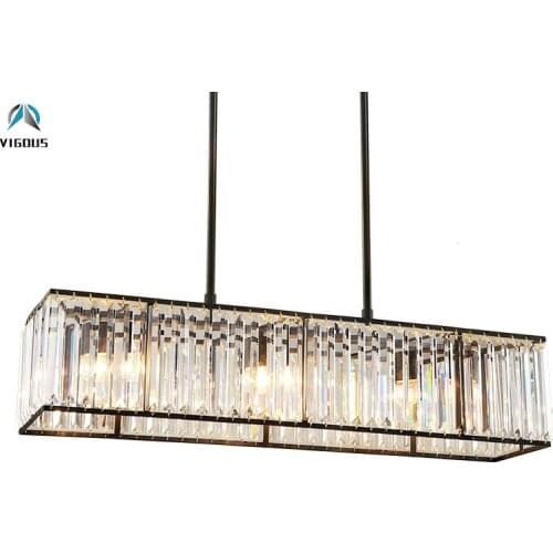 American Retro Black Metal E14 Led Pendant Light Dining Room L85cm K9 Crystal Luminarias Straight Pendant Light Adjustable Lamp