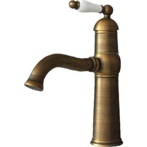 Antique Brass Gooseneck Porcelain Single Handle Swivel Kitchen Bathroom Sink Basin Faucet Mixer Taps anf114