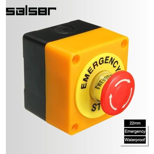 Emergency Stop With Waterproof Protective Box 1NO 1NC 10A 660V Mushroom Red Head 22mm Rotary Push Button Switch