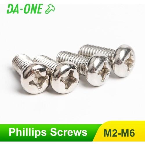 Phillips Pan Head Round Cross Machine Screws Bolt M2 M2.5 M3 M4 M5 M6 Stainless Steel Metal Cross Recessed Full Thread Bolts