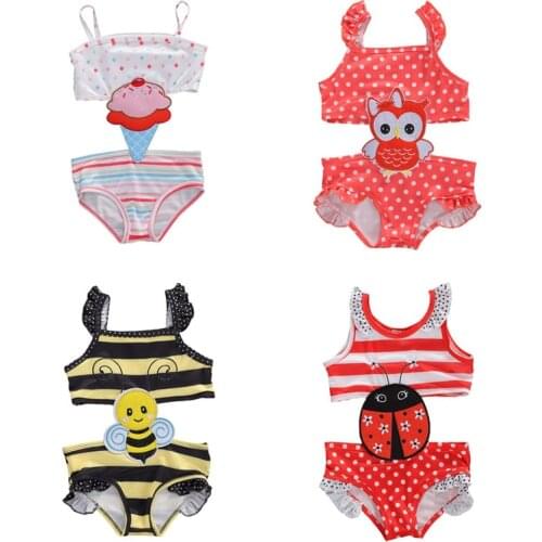 2020 Cute Cartoon Infant Baby Girls Boys One Piece Bikini Cartoon Print Sleeveless Summer Beachwear Swimming Outfits
