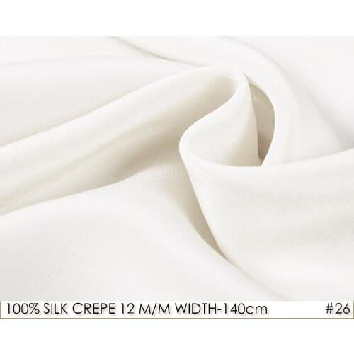 CISULI SILK CREPE DE CHINE 12 m/m Width-140 cm 100% Silk Pure Color Natural White Women Wedding Dress Cloth