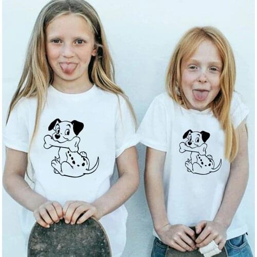 Disney 101 Dalmatians T Shirt Women New Vintage Little Spotted Dogr Print Harajuku Children T-shirt Family Matching Clothes
