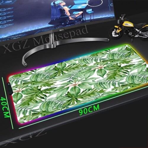 XGZ Custom Large RGB Gaming Mouse Pad Black Lock Edge Banana Green Leaf Computer Keyboard Desk Speed Rubber Non-slip Xxl