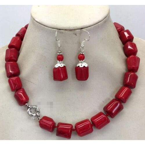 Natural 11x14 mm Red Coral Necklaces 18" Earrings Set