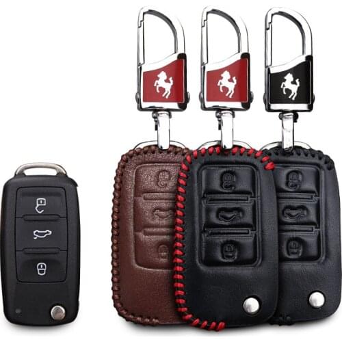 KUKAKEY Leather Car Key Case Fob Cover For Volkswagen VW Polo Tiguan Passat B5 B6 Golf MK5 6 Jetta Protected Bag Shell Holder