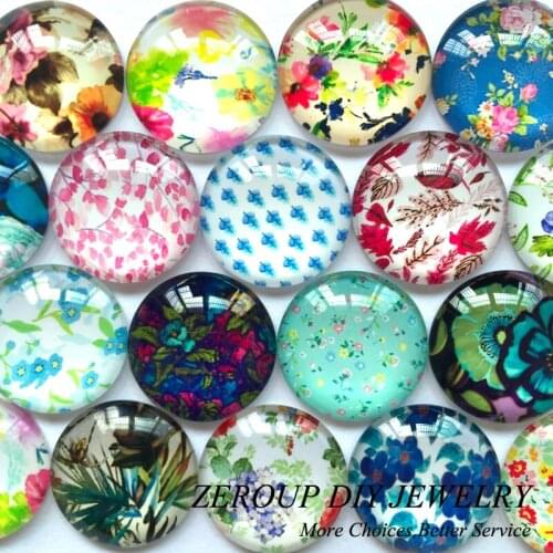 ZEROUP 12mm 20mm Round Glass Cabochon Maple Leaf Pictures Mixed Pattern Fit Cameo Base Setting for Jewelry Flatback TP-069-R