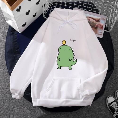 Cute Dinosaur Pattern Hooded Sweatshirt For Womens Fall Winter Casual Clothes Loose Sport Pullover Tops Drawstring Hoodies A40