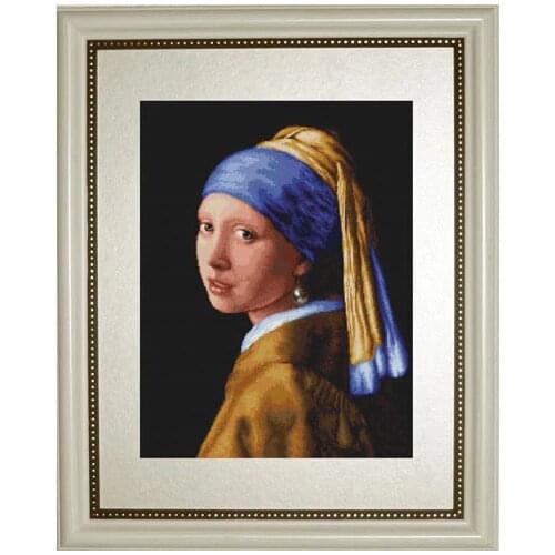 Gold Collection Lovely Counted Cross Stitch Kit Girl with a Pearl Earring Charming Woman Lady Maid with Scarfs Luca-s b467