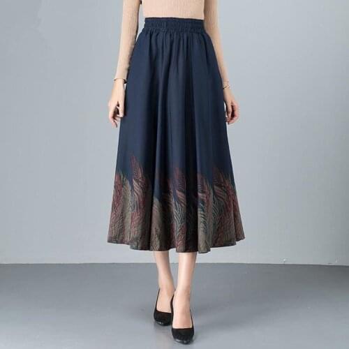 2021 Autumn Winter Women Print Pleated Skirt Ladies Loose Elastic High Waist Skirt Female Casual Warm Floral A-line Faldas Q124