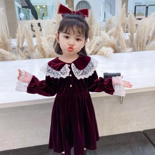 Autumn Winter Girls Princess Dress Lace Long Sleeve Kids Party Dresses For Girl Baby Toddler Children Velvet Clothes JW8035