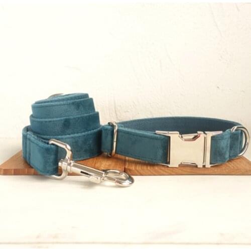 Customized Dog Collar Engraved Puppy ID Tag Leash Collar Set Adjustable Outdoor Fashion Print Pet Collar Leash THE TURQUOISE