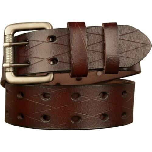 New Double Pin Buckle Mens Belt High Quality Genuine Leather Belts Male Personality Belt Mens Casual Jeans Waistband