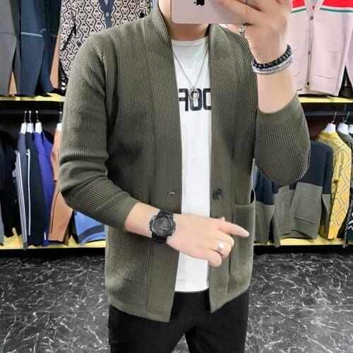 Hot Sale Autumn Winter New V Neck Knitted Sweater Men Clothing 2021 Simple One Button Slim Fit Casual Cardigan Masculino 4Colors