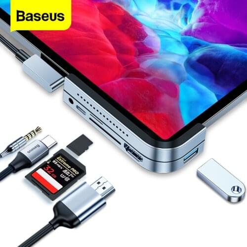 Baseus USB C HUB For iPad Pro 12.9 11 2020 2018 Type C HUB to HDMI USB 3.0 PD Port 3.5mm Jack USB-C USB HUB Adapter For MacBook