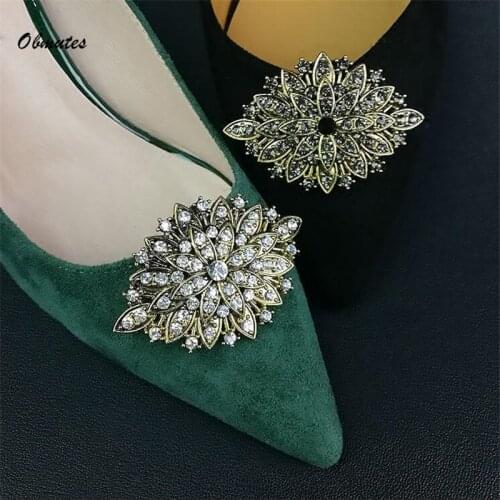 2PCS Vintage Style Rhinestone Crystal Shoe Buckle Leaf Type Shoes Clips Shoes Decoration for Wedding Shoes Pair