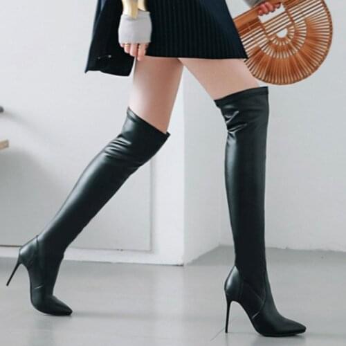 2021 Womens Over The Knee Boots Pointed Toe Women Thigh Booties Women Shoes Leather Fashion Female Shoes Thin Heels Woman Botas