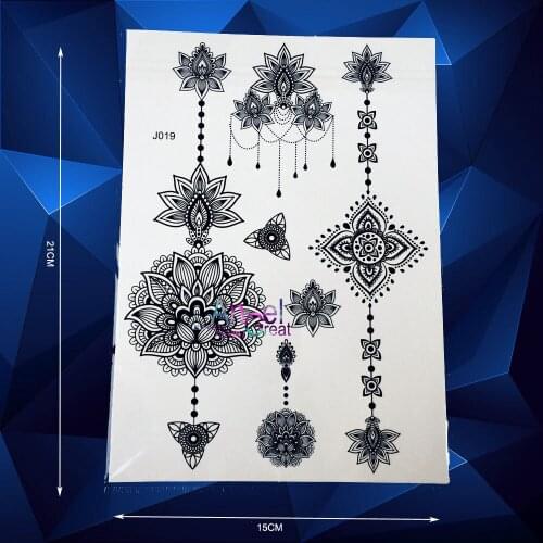 1PC Fashion Henna Flash Waterproof Tattoo Women Black Ink Henna Jewel Sexy Lace ABJ019 Flower Pendant Wedding Temporary Tattoo
