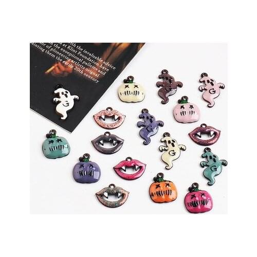 10pcs DIY Handicraft Creative Halloween charms Pumpkin Phantom Tooth Lip and Earrings Material Pendant jewelry metal dangle