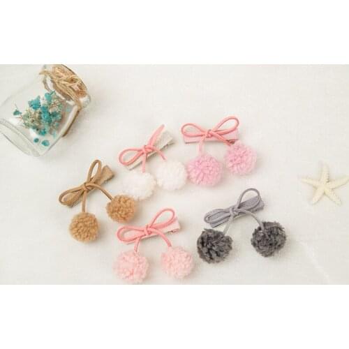 Boutique ins 10pcs Fashion Cute Bow Hairpins Solid Felt Pom Pom Ball Bowknot Hair Clips Hair Accessories Princess Headware