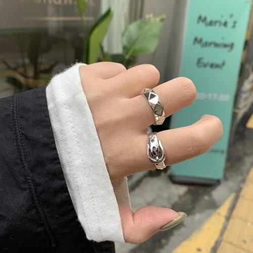 2021 New Fashion Metal Alloy Finger Open Rings Vintage Buckle Rivet Rhombus Forefinger Ring For Women Men Jewelry Accessories