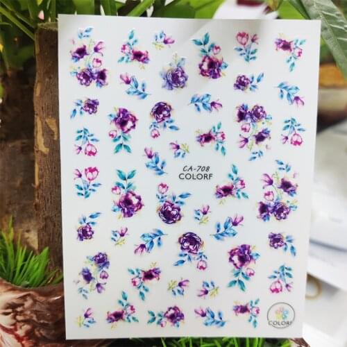 3D Stickers for Nails Blue Peony Flowers Bouquet Design Nails Art Decoration Manicure Sticker Sliders Nail Foil Accessories