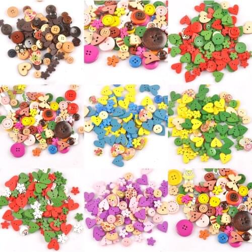 50pcs 10-40mm Colorful Mixed Pattern Wooden Buttons For Crafts Scrapbooking Sewing Accessories Home Decor DIY Decorative m2587