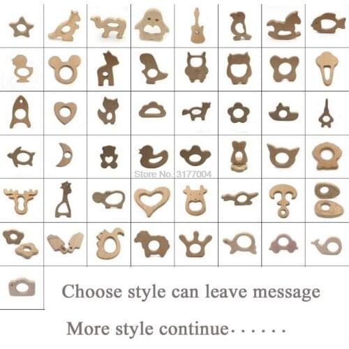 DHL 500pcs Cartoon DIY Wood Pendant Teething Toys Animal Shape Food Grade Materials Organic Chew Gift Baby Teethers