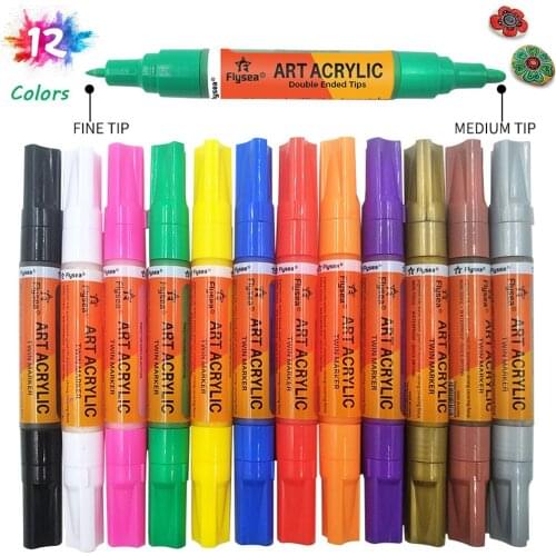 Acrylic Paint Pens, 12 Pack Acrylic Paint Marker Pens Waterproof Acrylic Marker Pens Set 0.7mm & 3 mm Tips, DIY Craft Paint Pens