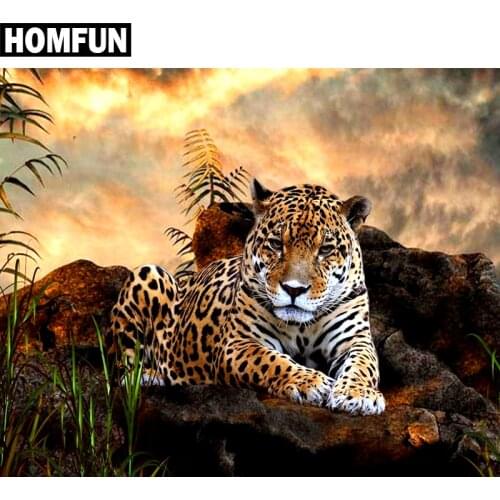 HOMFUN Full Square/Round Drill 5D DIY Diamond Painting "Animal leopard" Embroidery Cross Stitch 5D Home Decor Gift