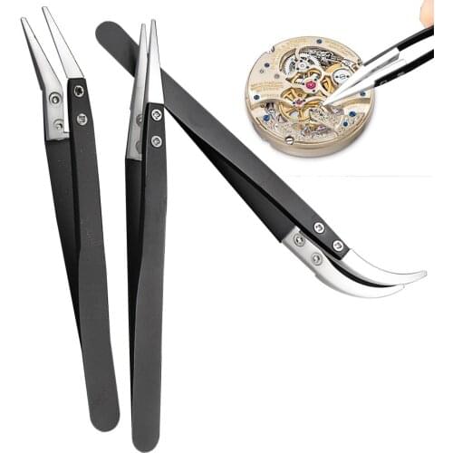 Anti-static Tweezers Ceramic Tweezers With Stainless Steel Handle Straight Aimed Tweezers Heat Resistant Tweezer Silver Black