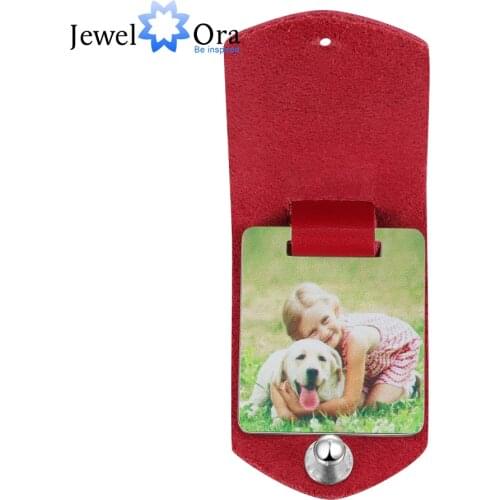 JewelOra Personalized Photo Keychain Stainless Steel Gift 2 Colors Fashion Leather Keychain Ring Jewelry Engraved Date for Men