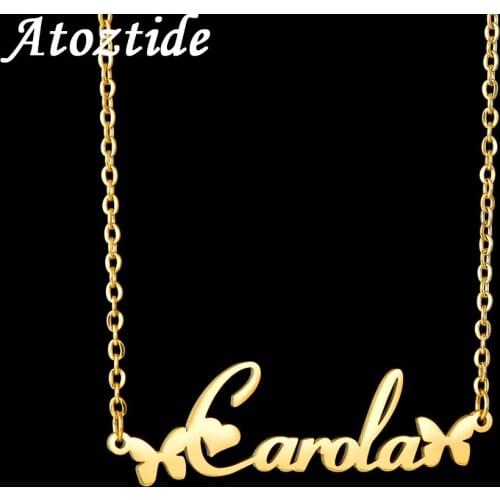 New Butterfly Personalized Name Choker Chain Nameplate Jewelry Stainless Steel Custom Pendant necklace for women Birthday Gift