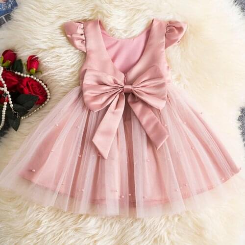 Baby Girls Dress Summer Backless Bow Princess Wedding Party Tulle Gown Kids Clothes Girl for Birthday Girl Vestido 1 2 3 4 5 Yrs