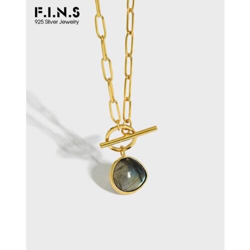 F.I.N.S Trendy NEW INS Luxury OT Buckle S925 Sterling Silver Necklace Labradorite Geometric Stackable Chain Link Pendant Jewelry