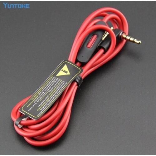 Red 3.5MM Control Talk Aux Cable For Headphones Mobile Phone Speaker Replacement Mic Remote AUX Cord Wire 100pcs
